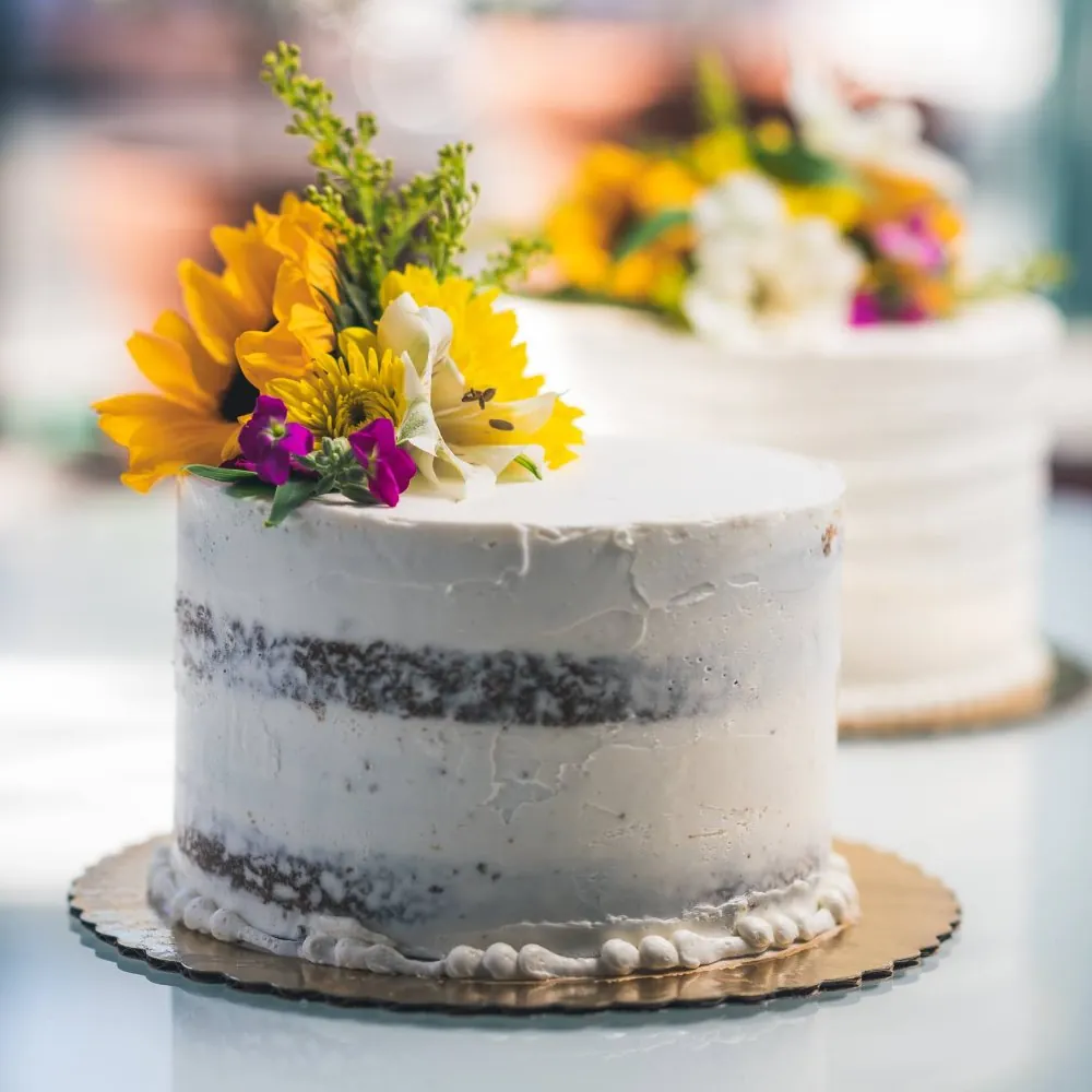 Semi-naked cake with sunflowers